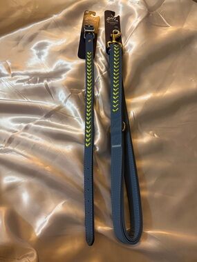 Oul+ Navy Dog Collar and Leash Set with Yellow Accent